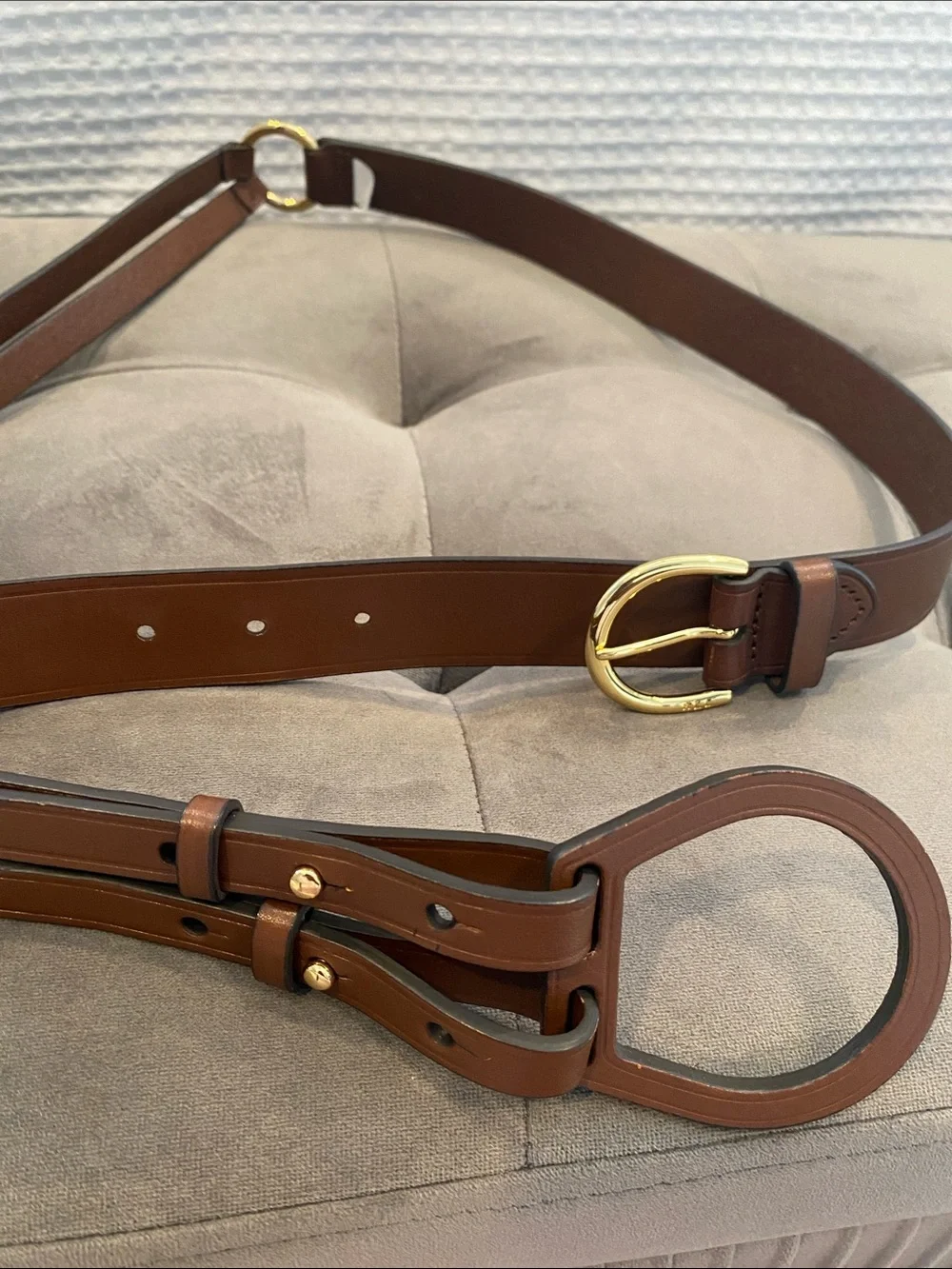 Lauren Ralph Lauren Brown Leather Belt with Gold Buckle